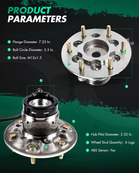 Front Left Wheel Hub Bearing For 2004 To 2008 Chevrolet Colorado GMC Canyon Isuzu I Series 280 290 370 Models Part 515106 Premium Quality OE Replacement displayed with bolt and flange details.