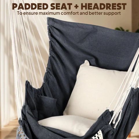 Hammock Chair With Foot Rest And Cushions For Ultra Cozy Comfort Supports Up To 500 Pounds Collapsible Spreader Bar Easy Storage