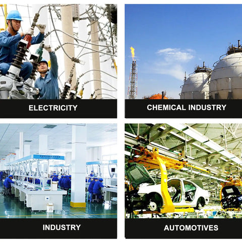Electricity, chemical, industry, and automotive sectors; workers and infrastructure in industrial environments.