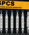 6-Piece Damaged Screw Extractor Set For Stripped, Rusty, And Broken Screws And Bolts - Easy Drill Bit Tools, size details