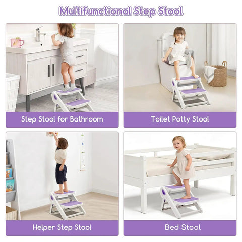 Tough As Nails Foldable Toddler Step Stool For Bathroom Sink And Kitchen Counter Two Step Kids Helper For Potty Training Non Slip Base Effortless Fold Up Kid Sidekick Assistant
