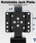 Rotatable jack plate for 3x5 trailer frame with measurements, showing multiple holes and bolts, black color.