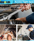 Fifteen Point Five Inch Wrench Extender Bar For Maximum Leverage And Torque Amplification Universal Torque Adapter Extension DIY Home Garage Tool For Mechanics And Handymen To Effortlessly Tighten Nuts And Bolts being used in tight spaces in a garage setting.