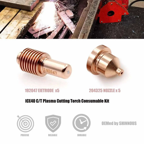 204325 Tips And 192047 Electrodes For Plasma Cutter Torch, compatible with AirForce 625 and Spectrum 625 CT, copper alloy.