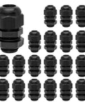 Twenty Pack Nylon Cable Glands 3/8 NPT Waterproof IP68 Cord Grip Strain Relief for 5 to 9 mm Cables Black