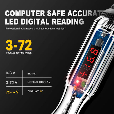 Upgraded 3 To 72 Volt LED Digital Automotive Circuit Tester with Voltage Reading and Polarity Indicator Light close-up
