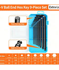 Premium Extra Long Ball End Hex Key Set Crafted From Heat Treated Crv Steel With Black Oxide Finish For High Torque Work And Stubborn Fasteners That Come In A Metric 9 Piece Kit, 9 sizes