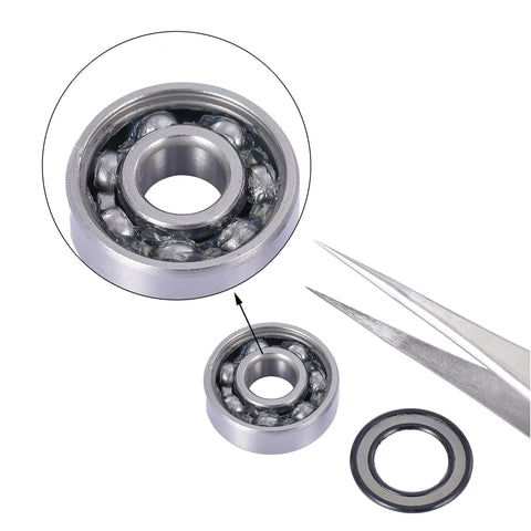 Close-up of Rollerex Atlas 608-2RS carbon steel pre-lubricated skate bearings, 20-pack