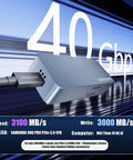 M.2 NVMe SSD Enclosure delivers sick 40Gbps Thunderbolt speeds with a sleek grey design, ideal for fast data transfers.
