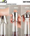 Leak Proof Champagne Stoppers With Stainless Steel Saver And Food Grade Silicone Keep Sparkling Wine Fresh Up To 7 Days Fits Champagne