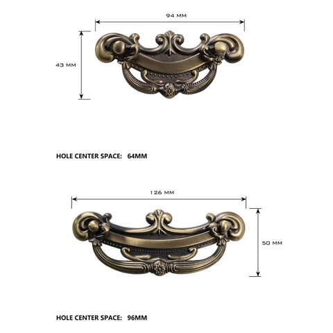 Two antique brass Cabinet Drawer Pull Handles Set For Cabinets And Drawers Multi Size Kitchen Hardware With Two Center To Center Spacing Options