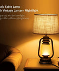Lantern Table Lamps Set Of 2 With Dimmable Night Light And USB Port Rustic Oil Rubbed Bronze Finish on a wooden table.