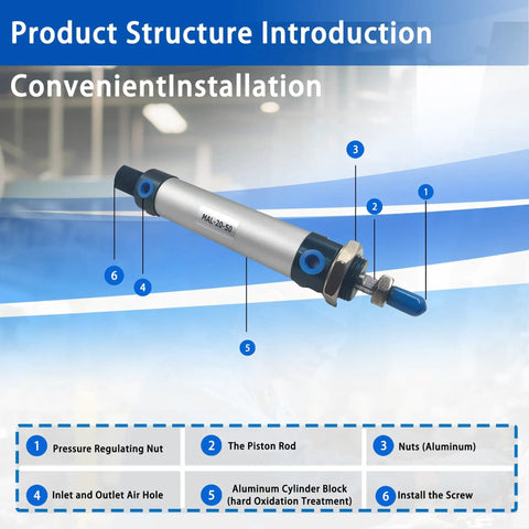 Diagram of MAL 20x50 Aluminum Double Acting Pneumatic Cylinder With Single Rod 20mm Bore 50mm Stroke