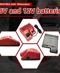 Dual Voltage Rapid Charger For 12V And 18V Lithium Ion Batteries, compatible with 18V and 12V systems, red design