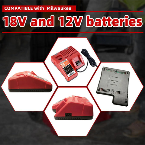 Dual Voltage Rapid Charger For 12V And 18V Lithium Ion Batteries, compatible with 18V and 12V systems, red design