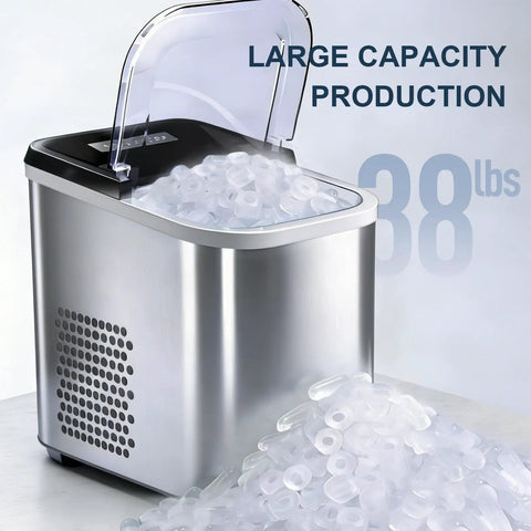 Keep The Party Chill With This Countertop Ice Maker Delivering Up To 38 Lbs Per Day, 9 Ice Cubes In 3.5 Minutes, silver finish