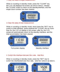 Instruction manual showing LCD flow meter interfaces, including full screen, standby, total flow, and instantaneous flow displays.