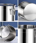 Heavy Duty 304 Stainless Steel Airtight Food Dispenser Big Boy 26 Gallon Grain Bin showing lid and interior view.