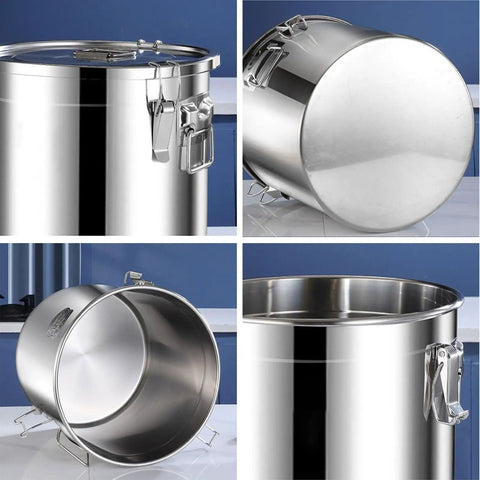 Heavy Duty 304 Stainless Steel Airtight Food Dispenser Big Boy 26 Gallon Grain Bin showing lid and interior view.