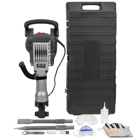 Powerful 3600W Demolition Jack Hammer With Flat And Point Chisel Bits For Concrete Breaker Work Demolition, Chipping, Trenching, Tile Or Brick Removal, Includes Case And Versatile DIY Floor Drill Kit