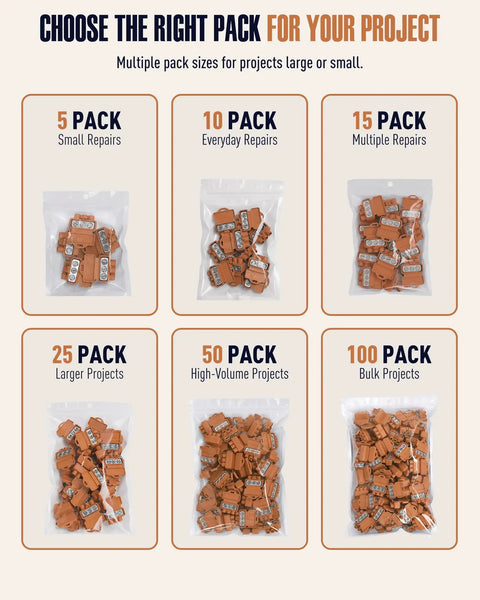 Rock Solid Pro Grade Aluminum To Copper Wire Connectors 3 Port Screw Terminal Blocks Pre Filled With Oxide Inhibitor Orange 15 Pack displayed with sizes for various projects.