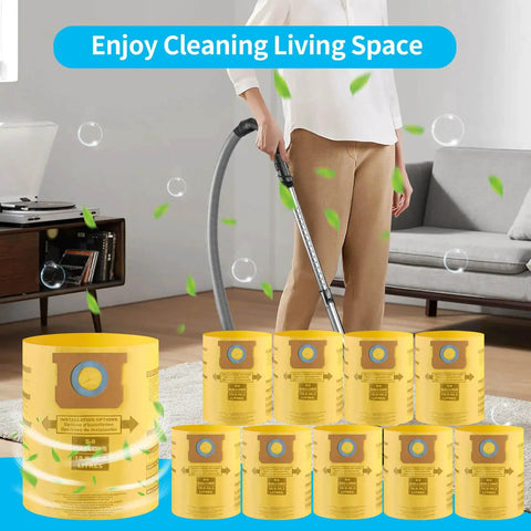10 Pack High Efficiency Type H Dust Collection Bags for 5-8 Gallon Vacuums, Disposable, Easy Fit, Compatible With 90661/9066100