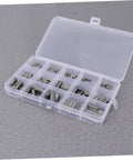 Pro Grade Square Parallel Pin Set With Flat Head Machine Pins, 140-Piece Assortment in a plastic case on a gray background