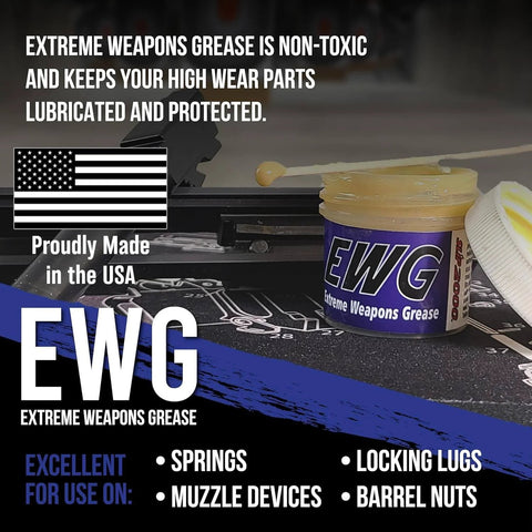 Extreme Weapons Grease EWG For Firearms, Synthetic Light Grease With Extreme Pressure, 4 oz container with firearm parts