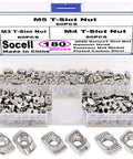 Heavy Duty Hammer Head T Slot Nuts Set For 20 Series Aluminum Profiles M3 M4 M5 Nickel Plated Carbon Steel 180 Piece Assortment Kit