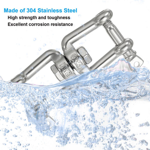 Double Shackle Swivel Hook M8 Working Load 475kg 1047lbs 304 Stainless Steel Jaw To Jaw Swivel Shackle in water splash