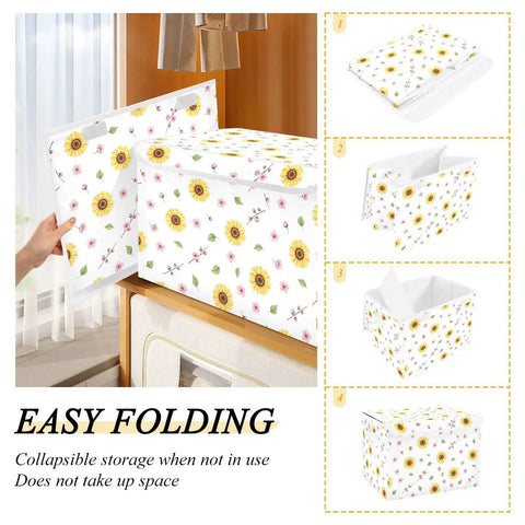 Rock Solid Foldable Storage Bin with Lid and Carrying Handles Collapsible Fabric Organizer shown in folding process for easy storage.