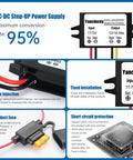 DC 24V To 12V Buck Converter 60W 5A Waterproof Regulator For Golf Carts with input 17-72V, fuse, and waterproof case.