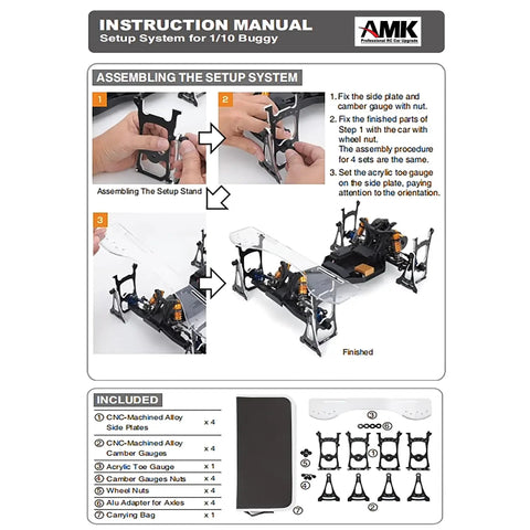 Instruction manual for Setup Gauge for One Tenth Scale RC Cars With Suspension and Steering Adjustment Camber Toe Slip Angle