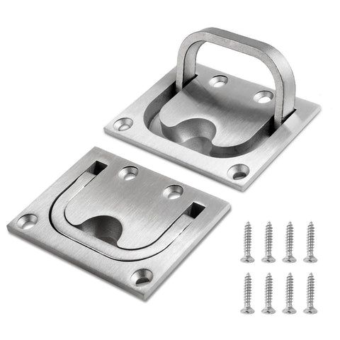 Two Pack Marine Flush Ring Hatch Pull Handles for Boat Decks and Cabinets, 316 Stainless Steel, Large Size, Includes Screws