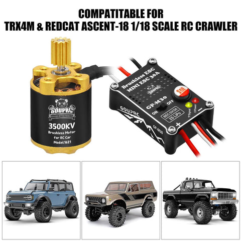 Beefed-Up 30A Brushless ESC And 3500KV Outrunner Motor For 1 18 Scale TRX4M Ascent-18 Redcat RC Crawler Buggy With LED lights