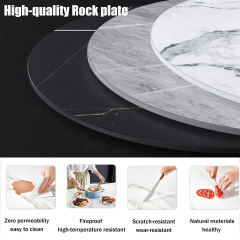 Large Marble Lazy Susan Turntable Rotating Serving Plate For Countertops And Dining Tables showcasing high-quality marble and black rock plate.