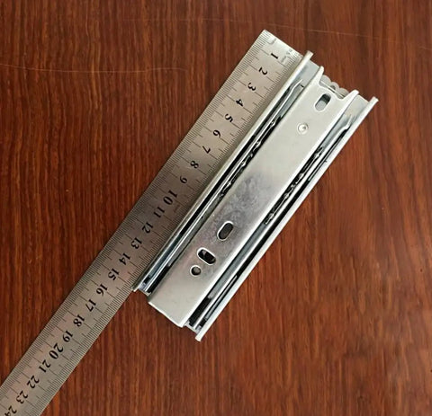 6 Inch Full Extension Drawer Slides With Telescopic Ball Bearing Rails for furniture, heavy duty metal glide system, measured on wood table