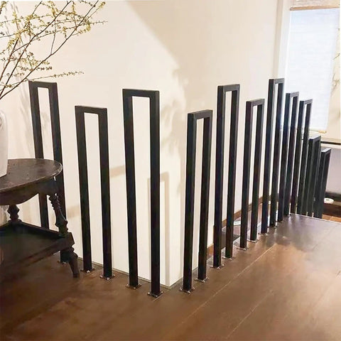 Built Like A Tank U Shaped Handrail For Indoor Stairs Outdoor Steps Heavy Wrought Iron Railing in Matte Black 85 Cm.
