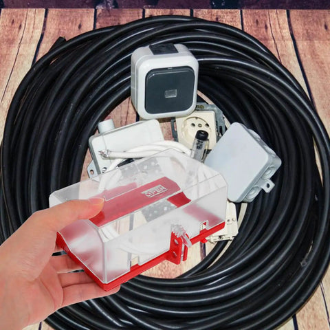 Emergency Stop Button Cover Lockout Guard Transparent Push Button Switch Protector For Electrical Equipment Safety Oversize Protection Box Pro Grade Clear Shield 6.18 By 3.74 By 2.55 Inches held over coiled cables