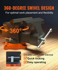 VEVOR bench vise, 6-inch jaws, 5.9-inch opening, 360-degree swivel locking base, ductile iron