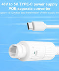 Straight Up POE To USB C Power Only Conversion Adapter serving pure 5V DC juice with Type-C connector and plug.
