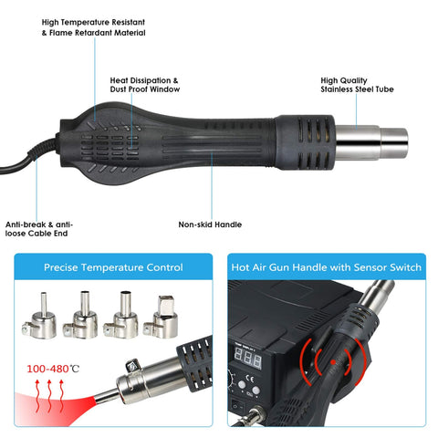 2 In 1 Hot Air SMD Soldering Station Rework System With Desoldering Air Gun And Soldering Iron Stand 110V Temperature Control