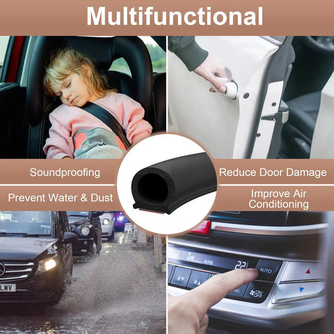 Alophoty 10 ft black rubber car door seal strip, D-shaped, self-adhesive weatherstripping for auto