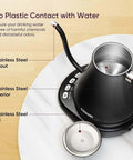Gooseneck Electric Kettle With 5 Temperature Presets For Coffee And Tea, 0.8L Capacity, stainless steel lid and bottom