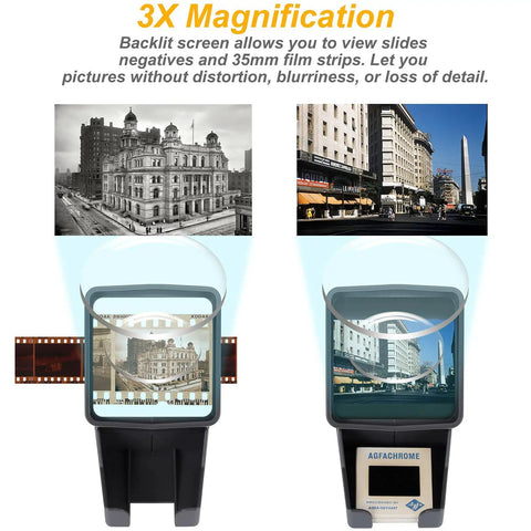 Ultimate 35mm Slide Viewer For Film Negatives And Mounted Slides With 3X Magnification And LED Illuminated Viewing USB Powered