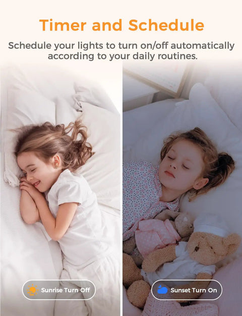 Child sleeping with text about scheduling lights for single pole smart switch with neutral wire required works with Apple HomeKit Alexa.