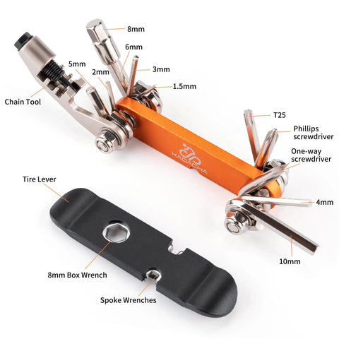 Portable Bicycle Repair Multi Tool With Chain Tool Torx Hex And Screwdriver For Road And Mountain Bikes in Bright Orange