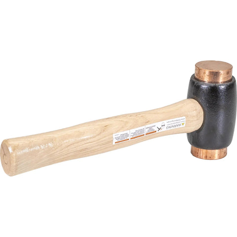 Copper Face Hammer With Malleable Iron Head And Replaceable Copper Faces, ideal for woodworking and auto body, side view.