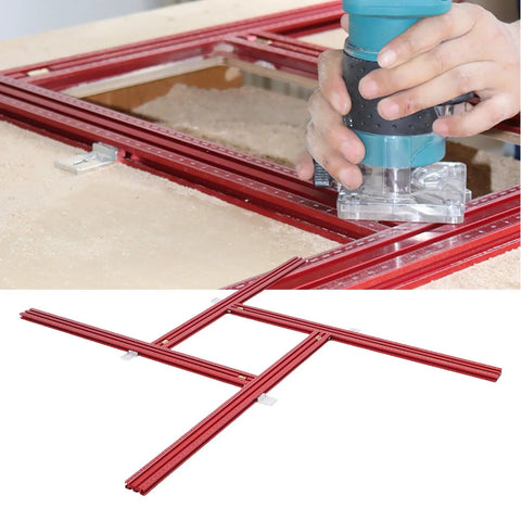 Heavy Duty Adjustable Router Template With 800 Mm Aluminum Guide Rail For Dead Nuts Curved Cuts Versatile Carpenter Jig Kit in use
