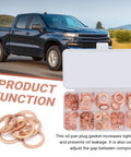 200 Piece Copper Washer Kit For Cars, box of metric crush washers and flat sealing gaskets with heavy-duty copper seals